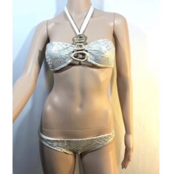 white and gold swimwear
